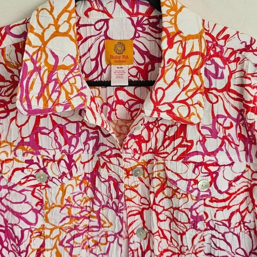 Ruby Rd Print Button‎ Down top 16W NWT - Picture 3 of 6
